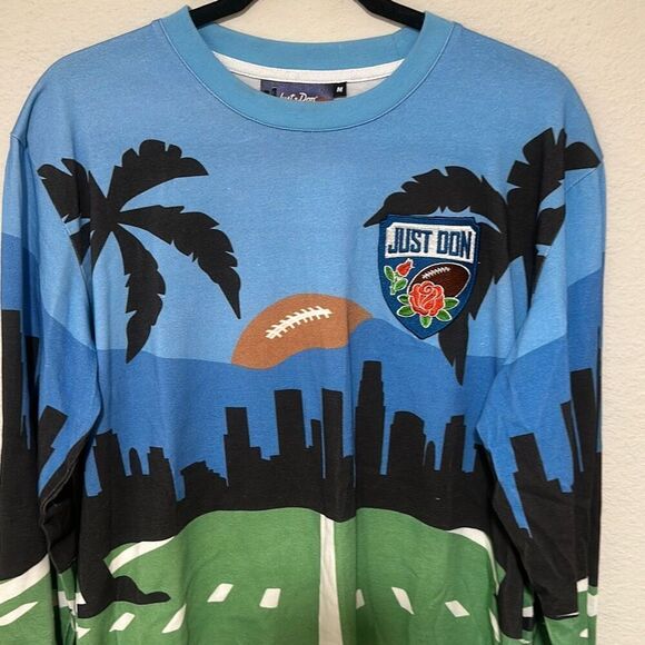 Just Don Mens Multicolor Graphic Cotton Long Sleeve Football T-Shirt Medium - Picture 2 of 7